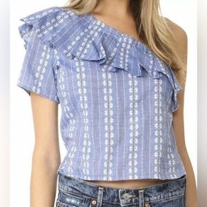 Splendid | One shoulder floral chambray top